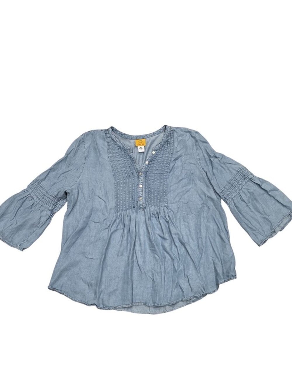 Ruby Rd. Light Blue Pintuck Front Blouse Bell Sleeves Button-Down XL 3/4 Sleeve